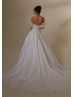 Beaded Ivory Lace Tulle Glamorous Wedding Dress With Detachable Sleeves